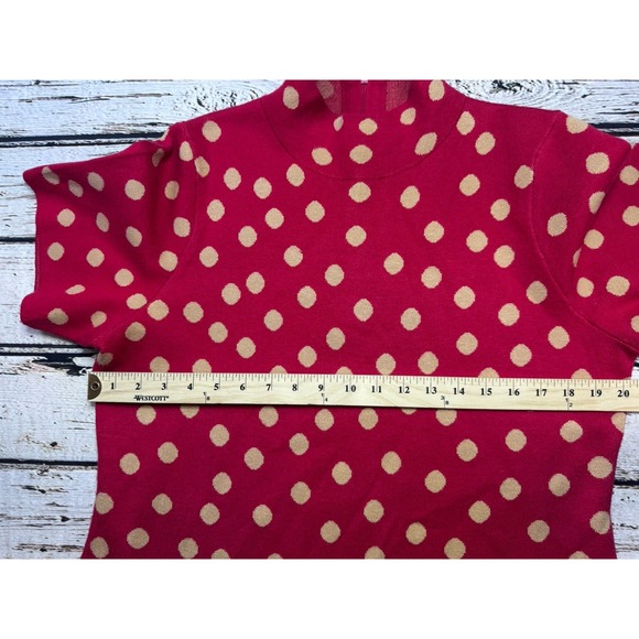 Anthropologie Nina Mod Sweater Dress Red Gold Polka Dot 1X S/S Mock Neck - Picture 6 of 9